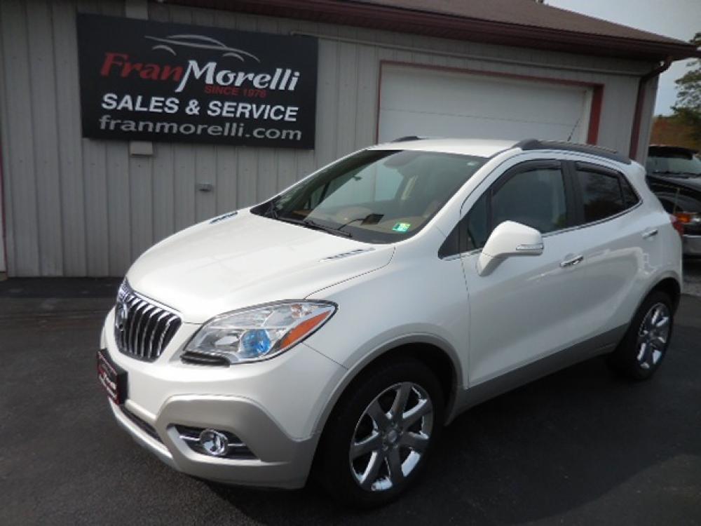 2014 White Buick Encore Leather AWD (KL4CJGSBXEB) with an 1.4L L4 DOHC 16V TURBO engine, 6-Speed Automatic transmission, located at 8464 Route 219, Brockway, PA, 15824, (814) 265-1330, 41.226871, -78.780518 - MUST SEE 2014 BUICK ENCORE LEATHER AWD with ONLY 40,000 miles. This Buick was just locally traded in and well equipped. Leather interior with power/heated seats, air condition, power windows and locks, factory chrome/alloy wheels, and much more. Serviced and Pa-Inspected! Hurry in this one shouldn't - Photo #0