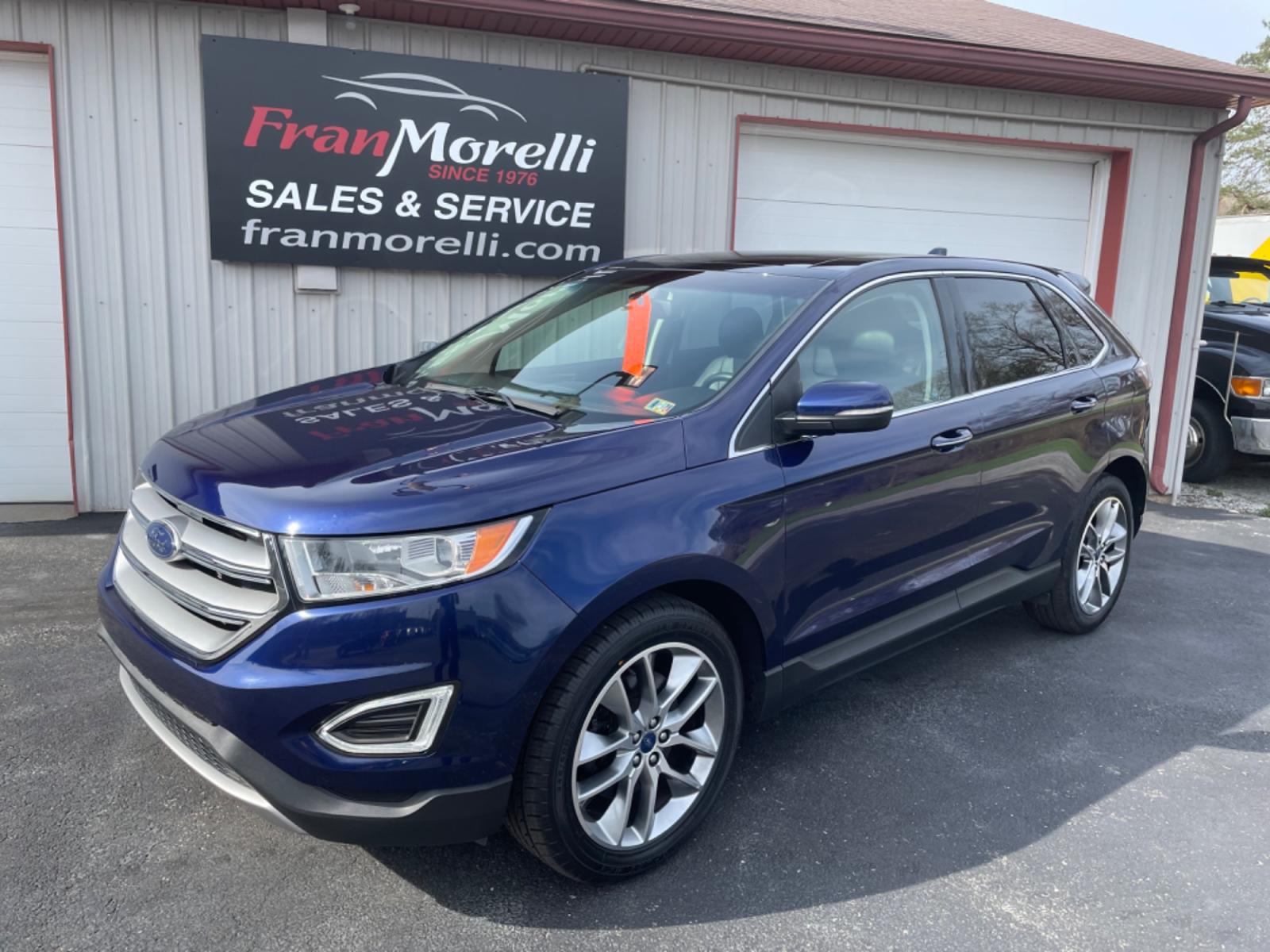2016 Blue Ford Edge Titanium AWD (2FMPK4K8XGB) with an 3.5L V6 DOHC 24V engine, 6A transmission, located at 8464 Route 219, Brockway, PA, 15824, (814) 265-1330, 41.226871, -78.780518 - Sharp looking pre owned 2016 Ford Edge Titanium AWD well equipped and serviced up. This used Ford suv comes nicely equipped with leather interior, power/heated/cool front seats, navigation, air condition, power windows and locks, pano roof, factory alloys and much more. ONLY 61000 miles on this Edge - Photo #0