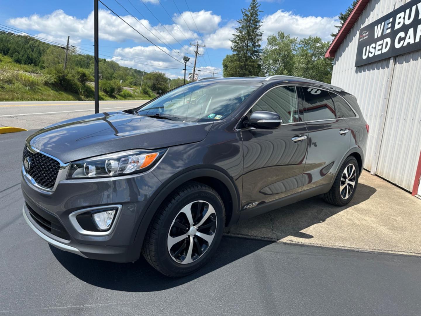 2017 Gray Kia Sorento EX V6 AWD (5XYPHDA59HG) with an 3.3L V6 DOHC 24V engine, 6A transmission, located at 8464 Route 219, Brockway, PA, 15824, (814) 265-1330, 41.226871, -78.780518 - Photo#0