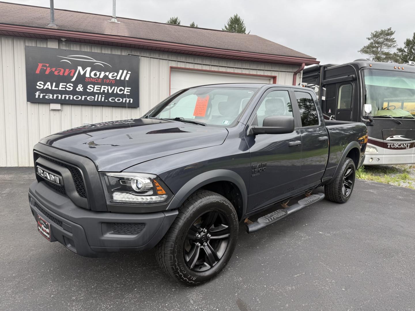 2021 Gray Ram 1500 Warlock (1C6RR7GG2MS) with an 3.6L V6 DOHC 24V FFV engine, 8A transmission, located at 8464 Route 219, Brockway, PA, 15824, (814) 265-1330, 41.226871, -78.780518 - Warlock package with 20' alloys, 4x4, air condition, power windows and locks, very clean and well taken care of. This Ram truck is serviced and ready to go, priced well below retail value.- Photo#0